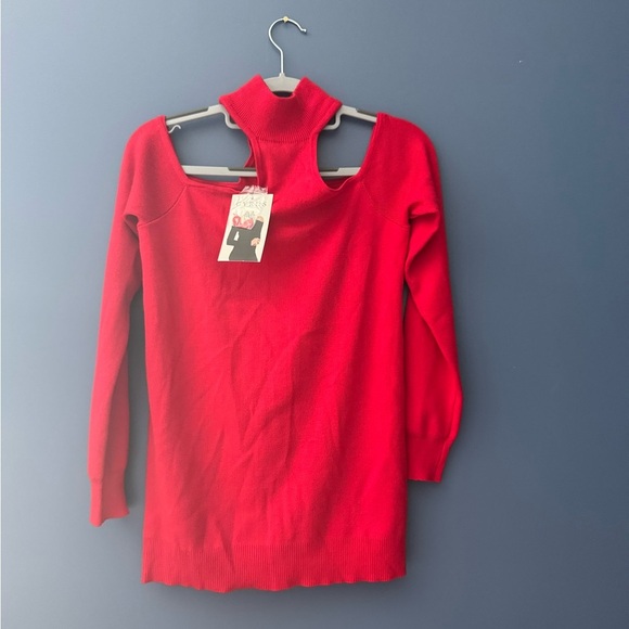 Cyrus Red Off-the-Shoulder Sweater - Picture 1 of 3